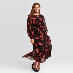 NWT Keyhole Balloon Sleeve Waist Tie Maxi Dress